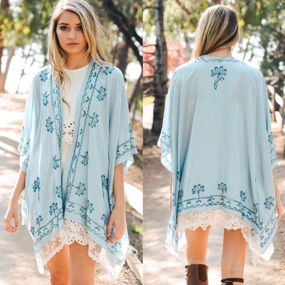 Bellanblue Accessories - MUST HAVE Embroidered Kimono - SKY BLUE Bellanblue Accessories - MUST HAVE Embroidered Kimono - SKY BLUE